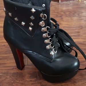 Red bottom black lace up heels size 6.5
